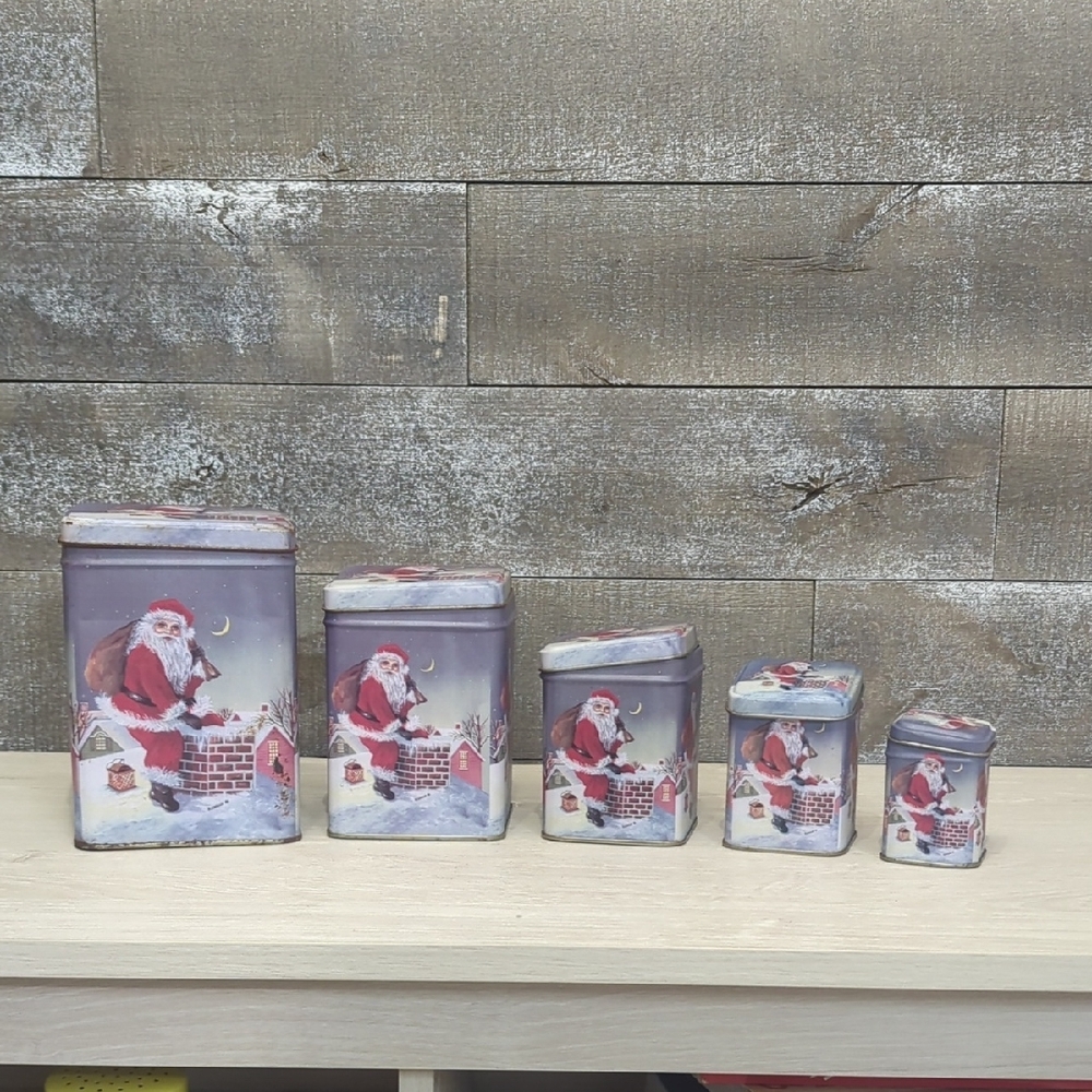 Vintage Santa Claus Tin Canister Set